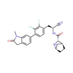 CN1C(=O)Cc2ccc(-c3ccc(C[C@@H](C#N)NC(=O)[C@H]4N[C@@H]5CC[C@H]4C5)c(F)c3F)cc21 ZINC000219307651