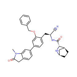 CN1C(=O)Cc2ccc(-c3ccc(C[C@@H](C#N)NC(=O)[C@H]4N[C@@H]5CC[C@H]4C5)c(OCc4ccccc4)c3)cc21 ZINC000219312906