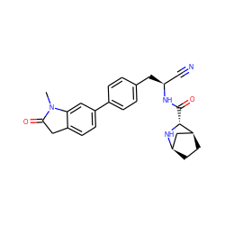 CN1C(=O)Cc2ccc(-c3ccc(C[C@@H](C#N)NC(=O)[C@H]4N[C@@H]5CC[C@H]4C5)cc3)cc21 ZINC000145890642