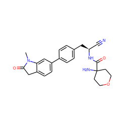 CN1C(=O)Cc2ccc(-c3ccc(C[C@@H](C#N)NC(=O)C4(N)CCOCC4)cc3)cc21 ZINC000143190770