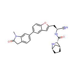 CN1C(=O)Cc2ccc(-c3ccc4oc(C[C@@H](C#N)NC(=O)[C@H]5N[C@@H]6CC[C@H]5C6)cc4c3)cc21 ZINC000169708958