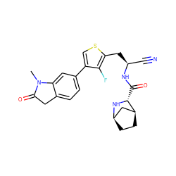 CN1C(=O)Cc2ccc(-c3csc(C[C@@H](C#N)NC(=O)[C@H]4N[C@@H]5CC[C@H]4C5)c3F)cc21 ZINC000169708968