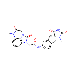 CN1C(=O)Cn2c(=O)n(CC(=O)Nc3ccc4c(c3)C[C@]3(C4)C(=O)NC(=O)N3C)c3cccc1c32 ZINC000040379029