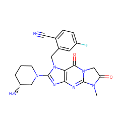 CN1C(=O)Cn2c1nc1nc(N3CCC[C@@H](N)C3)n(Cc3cc(F)ccc3C#N)c1c2=O ZINC000147191211