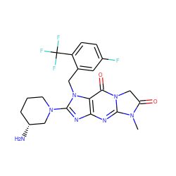 CN1C(=O)Cn2c1nc1nc(N3CCC[C@@H](N)C3)n(Cc3cc(F)ccc3C(F)(F)F)c1c2=O ZINC000147193533