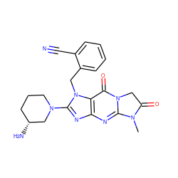 CN1C(=O)Cn2c1nc1nc(N3CCC[C@@H](N)C3)n(Cc3ccccc3C#N)c1c2=O ZINC000147208864