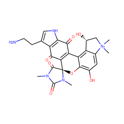 CN1C(=O)N(C)[C@]2(Oc3c(O)cc4c(c3C3=C2C(=O)c2c(CCN)c[nH]c2C3=O)[C@H](O)C[N+]4(C)C)C1=O ZINC000058580874