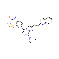 CN1C(=O)N(C)S(=O)(=O)c2cc(-c3cnc(N4CCOCC4)c4nc(/C=C/c5ccc6ccccc6n5)cn34)ccc21 ZINC000222029628