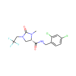 CN1C(=O)N(CC(F)(F)F)C[C@H]1C(=O)NCc1ccc(Cl)cc1Cl ZINC000095552729