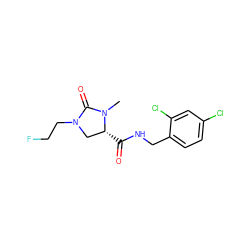 CN1C(=O)N(CCF)C[C@H]1C(=O)NCc1ccc(Cl)cc1Cl ZINC000095566102