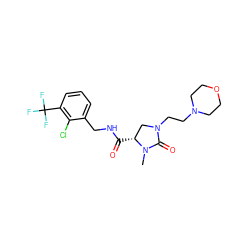 CN1C(=O)N(CCN2CCOCC2)C[C@H]1C(=O)NCc1cccc(C(F)(F)F)c1Cl ZINC000064512595