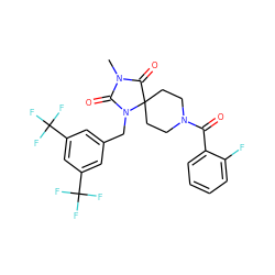 CN1C(=O)N(Cc2cc(C(F)(F)F)cc(C(F)(F)F)c2)C2(CCN(C(=O)c3ccccc3F)CC2)C1=O ZINC000026505580