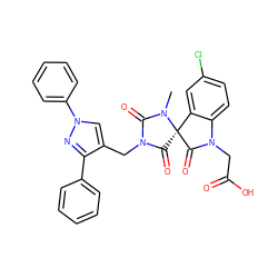 CN1C(=O)N(Cc2cn(-c3ccccc3)nc2-c2ccccc2)C(=O)[C@]12C(=O)N(CC(=O)O)c1ccc(Cl)cc12 ZINC000084707924