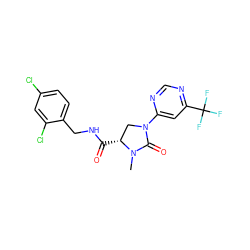 CN1C(=O)N(c2cc(C(F)(F)F)ncn2)C[C@H]1C(=O)NCc1ccc(Cl)cc1Cl ZINC000095553092