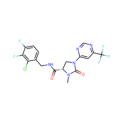 CN1C(=O)N(c2cc(C(F)(F)F)ncn2)C[C@H]1C(=O)NCc1ccc(F)c(F)c1Cl ZINC000095565439