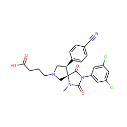 CN1C(=O)N(c2cc(Cl)cc(Cl)c2)C(=O)[C@]12CN(CCCC(=O)O)C[C@H]2c1ccc(C#N)cc1 ZINC000037858952