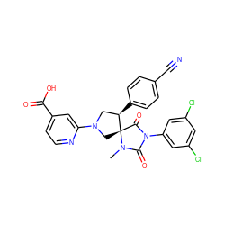 CN1C(=O)N(c2cc(Cl)cc(Cl)c2)C(=O)[C@]12CN(c1cc(C(=O)O)ccn1)C[C@H]2c1ccc(C#N)cc1 ZINC000049783744