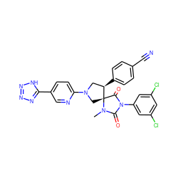 CN1C(=O)N(c2cc(Cl)cc(Cl)c2)C(=O)[C@]12CN(c1ccc(-c3nnn[nH]3)cn1)C[C@H]2c1ccc(C#N)cc1 ZINC000049802262