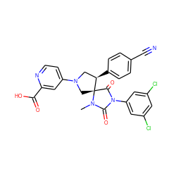 CN1C(=O)N(c2cc(Cl)cc(Cl)c2)C(=O)[C@]12CN(c1ccnc(C(=O)O)c1)C[C@H]2c1ccc(C#N)cc1 ZINC000049793567