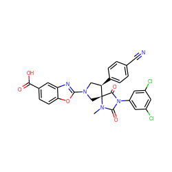 CN1C(=O)N(c2cc(Cl)cc(Cl)c2)C(=O)[C@]12CN(c1nc3cc(C(=O)O)ccc3o1)C[C@H]2c1ccc(C#N)cc1 ZINC000049793914