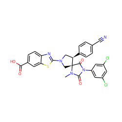 CN1C(=O)N(c2cc(Cl)cc(Cl)c2)C(=O)[C@]12CN(c1nc3ccc(C(=O)O)cc3s1)C[C@H]2c1ccc(C#N)cc1 ZINC000049784813