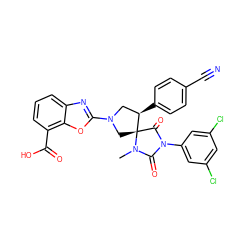 CN1C(=O)N(c2cc(Cl)cc(Cl)c2)C(=O)[C@]12CN(c1nc3cccc(C(=O)O)c3o1)C[C@H]2c1ccc(C#N)cc1 ZINC000049784609