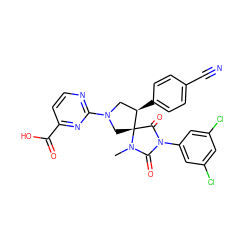 CN1C(=O)N(c2cc(Cl)cc(Cl)c2)C(=O)[C@]12CN(c1nccc(C(=O)O)n1)C[C@H]2c1ccc(C#N)cc1 ZINC000049783913