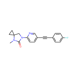 CN1C(=O)N(c2ccc(C#Cc3ccc(F)cc3)cn2)CC12CC2 ZINC000144345366