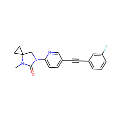 CN1C(=O)N(c2ccc(C#Cc3cccc(F)c3)cn2)CC12CC2 ZINC000145184139