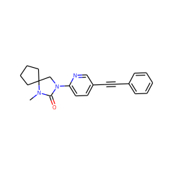 CN1C(=O)N(c2ccc(C#Cc3ccccc3)cn2)CC12CCCC2 ZINC000144585025