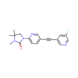 CN1C(=O)N(c2ccc(C#Cc3cncc(F)c3)cn2)CC1(C)C ZINC000144055967