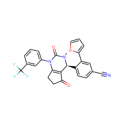 CN1C(=O)N(c2cccc(C(F)(F)F)c2)C2=C(C(=O)CC2)[C@@H]1c1ccc(C#N)cc1-c1ccco1 ZINC001772585992