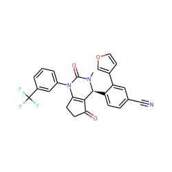 CN1C(=O)N(c2cccc(C(F)(F)F)c2)C2=C(C(=O)CC2)[C@@H]1c1ccc(C#N)cc1-c1ccoc1 ZINC001772627264