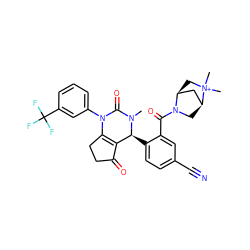 CN1C(=O)N(c2cccc(C(F)(F)F)c2)C2=C(C(=O)CC2)[C@@H]1c1ccc(C#N)cc1C(=O)N1C[C@H]2C[C@@H]1C[N+]2(C)C ZINC001772589368