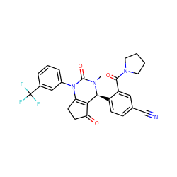 CN1C(=O)N(c2cccc(C(F)(F)F)c2)C2=C(C(=O)CC2)[C@@H]1c1ccc(C#N)cc1C(=O)N1CCCC1 ZINC001772583098