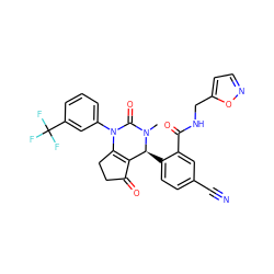 CN1C(=O)N(c2cccc(C(F)(F)F)c2)C2=C(C(=O)CC2)[C@@H]1c1ccc(C#N)cc1C(=O)NCc1ccno1 ZINC001772581839