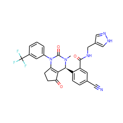 CN1C(=O)N(c2cccc(C(F)(F)F)c2)C2=C(C(=O)CC2)[C@@H]1c1ccc(C#N)cc1C(=O)NCc1cn[nH]c1 ZINC001772582401