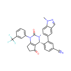 CN1C(=O)N(c2cccc(C(F)(F)F)c2)C2=C(C(=O)CC2)[C@H]1c1ccc(C#N)cc1-c1ccc2c(cnn2C)c1 ZINC001772624673