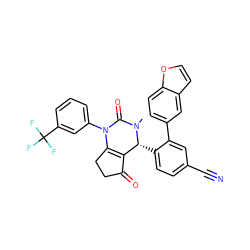 CN1C(=O)N(c2cccc(C(F)(F)F)c2)C2=C(C(=O)CC2)[C@H]1c1ccc(C#N)cc1-c1ccc2occc2c1 ZINC001772629382