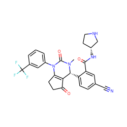 CN1C(=O)N(c2cccc(C(F)(F)F)c2)C2=C(C(=O)CC2)[C@H]1c1ccc(C#N)cc1C(=O)N[C@@H]1CCNC1 ZINC001772593673