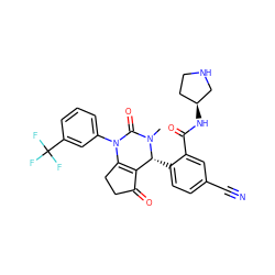 CN1C(=O)N(c2cccc(C(F)(F)F)c2)C2=C(C(=O)CC2)[C@H]1c1ccc(C#N)cc1C(=O)N[C@H]1CCNC1 ZINC001772581408