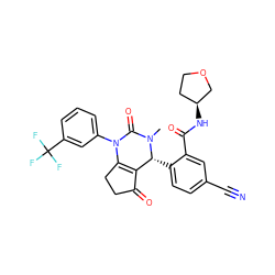 CN1C(=O)N(c2cccc(C(F)(F)F)c2)C2=C(C(=O)CC2)[C@H]1c1ccc(C#N)cc1C(=O)N[C@H]1CCOC1 ZINC001772639894