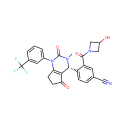 CN1C(=O)N(c2cccc(C(F)(F)F)c2)C2=C(C(=O)CC2)[C@H]1c1ccc(C#N)cc1C(=O)N1CC(O)C1 ZINC001772643626