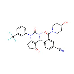 CN1C(=O)N(c2cccc(C(F)(F)F)c2)C2=C(C(=O)CC2)[C@H]1c1ccc(C#N)cc1C(=O)N1CCC(O)CC1 ZINC001772629342