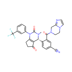 CN1C(=O)N(c2cccc(C(F)(F)F)c2)C2=C(C(=O)CC2)[C@H]1c1ccc(C#N)cc1C(=O)N1CCn2ccnc2C1 ZINC001772575429