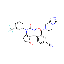 CN1C(=O)N(c2cccc(C(F)(F)F)c2)C2=C(C(=O)CC2)[C@H]1c1ccc(C#N)cc1C(=O)N1CCn2cncc2C1 ZINC001772621139