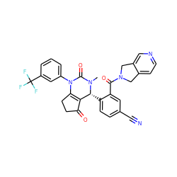 CN1C(=O)N(c2cccc(C(F)(F)F)c2)C2=C(C(=O)CC2)[C@H]1c1ccc(C#N)cc1C(=O)N1Cc2ccncc2C1 ZINC001772603362