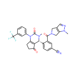 CN1C(=O)N(c2cccc(C(F)(F)F)c2)C2=C(C(=O)CC2)[C@H]1c1ccc(C#N)cc1C(=O)N1Cc2cnn(C)c2C1 ZINC001772614811