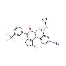 CN1C(=O)N(c2cccc(C(F)(F)F)c2)C2=C(C(=O)CC2)[C@H]1c1ccc(C#N)cc1C(=O)NC1CC1 ZINC001772608320