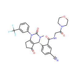 CN1C(=O)N(c2cccc(C(F)(F)F)c2)C2=C(C(=O)CC2)[C@H]1c1ccc(C#N)cc1C(=O)NCC(=O)N1CCOCC1 ZINC001772599359